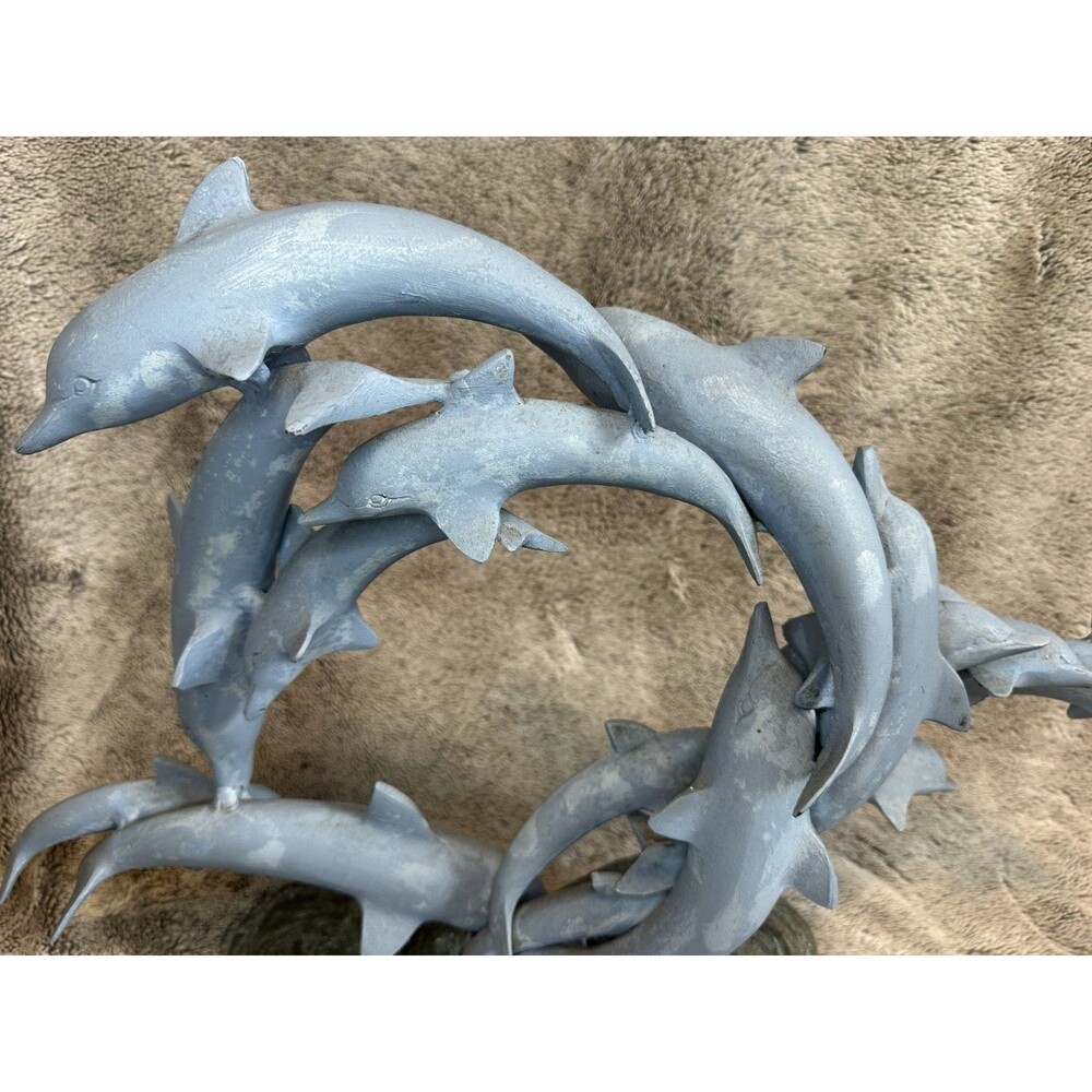 Large Bronze Dolphin Sculpture on Wave Base – Heavy 15.4 lb Art‎ Decor - Picture 10 of 14